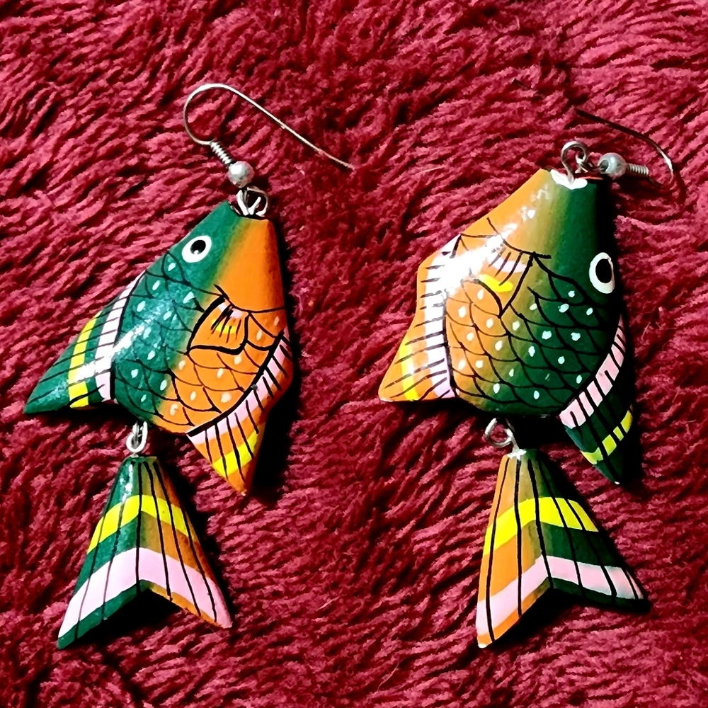 Hand painted fish earrings